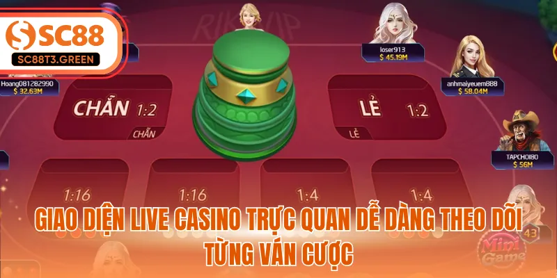 Giao diện Live Casino trực quan dễ dàng theo dõi từng ván cược